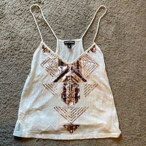 Express White Crop Tank Top With Sequin Design